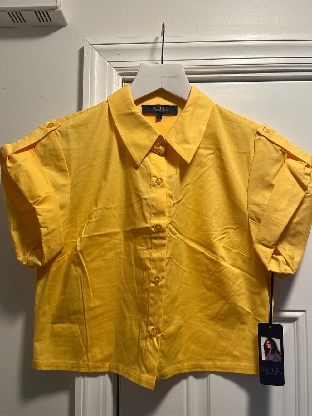 RACHEL Rachel Roy Yellow Cropped Button-Front Shirt